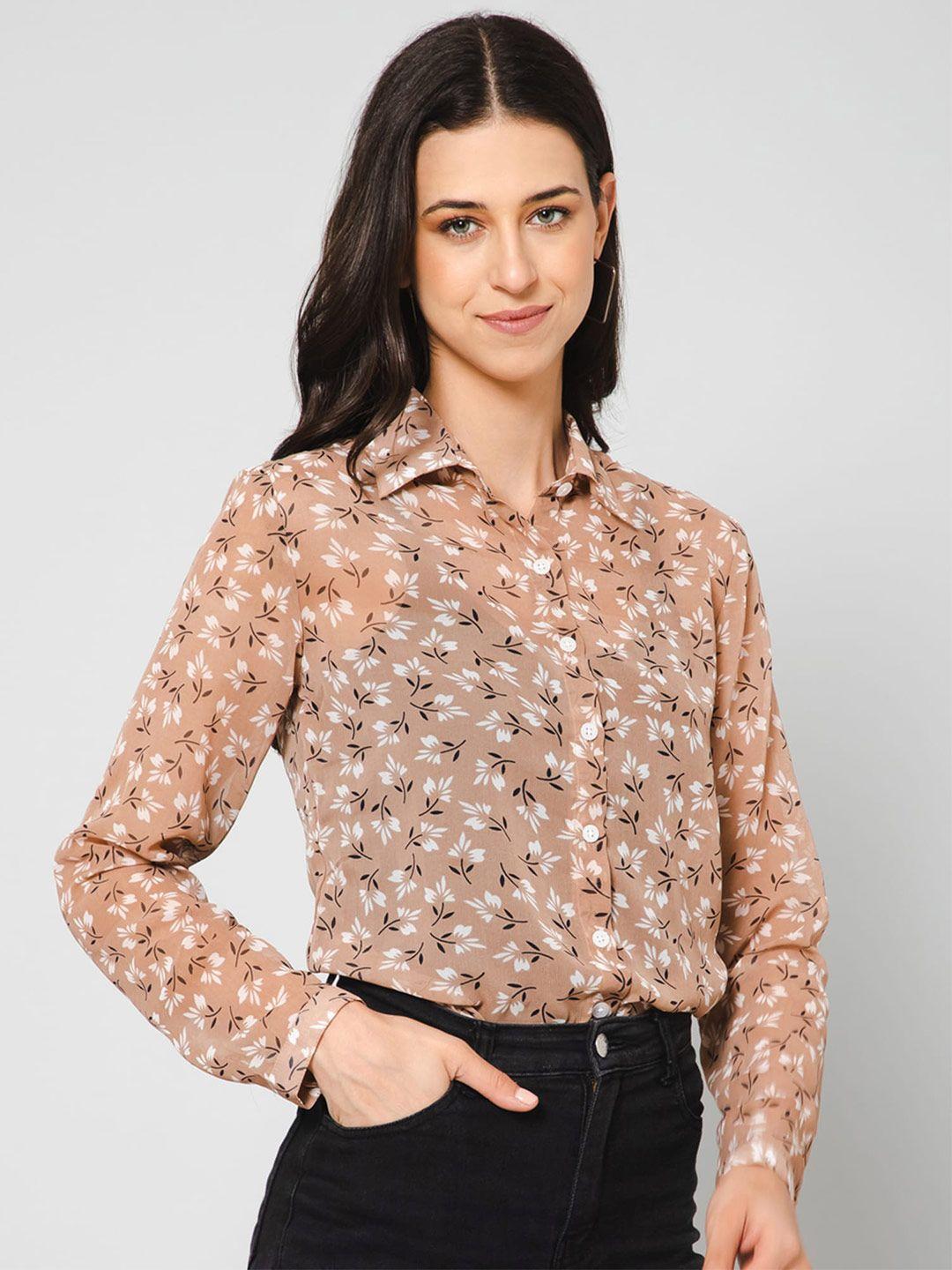 purys women floral printed regular fit casual shirt