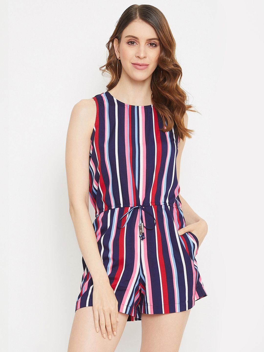 purys women navy blue & coral striped playsuit