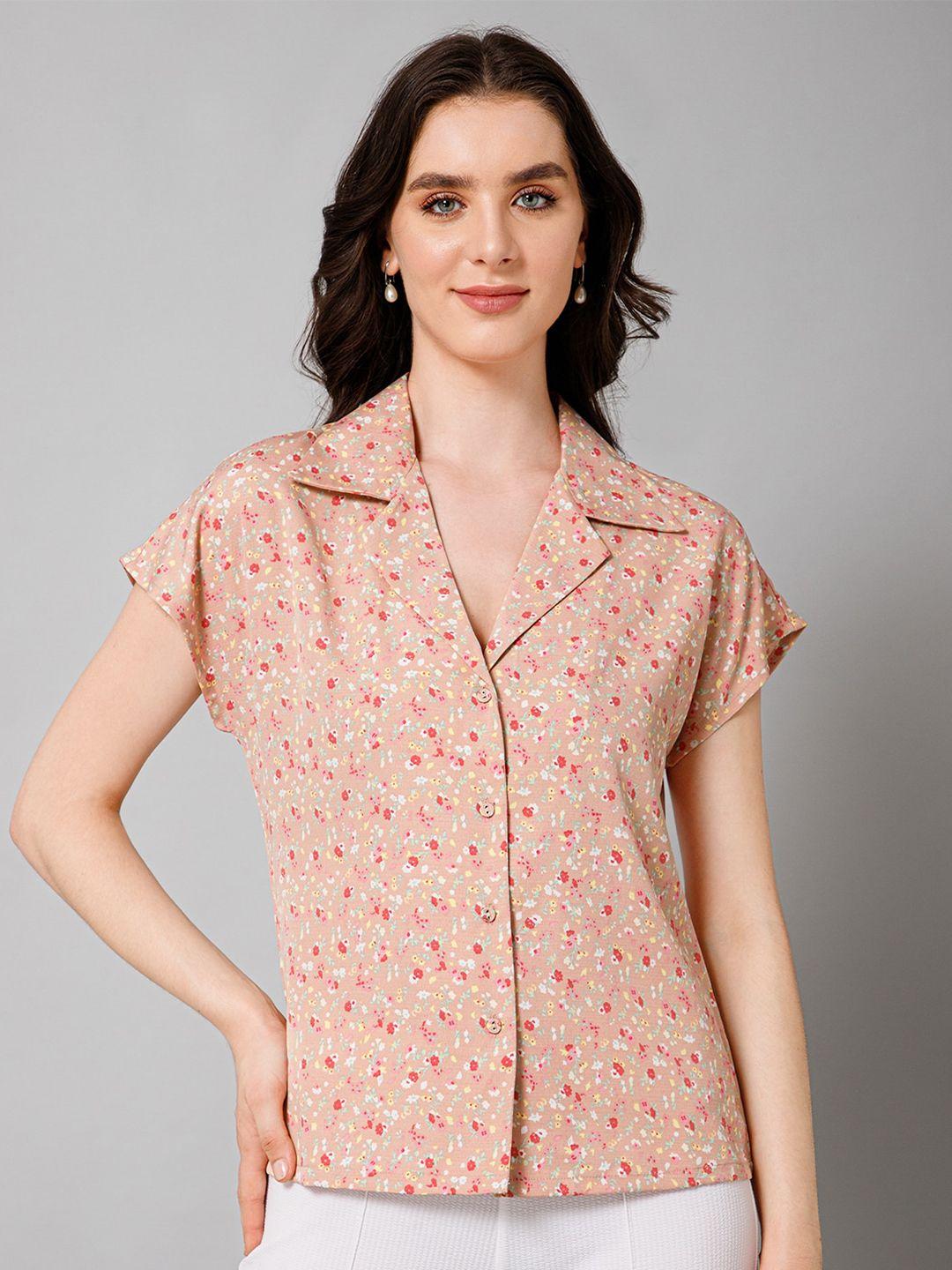 purys women peach-coloured standard floral opaque printed casual shirt