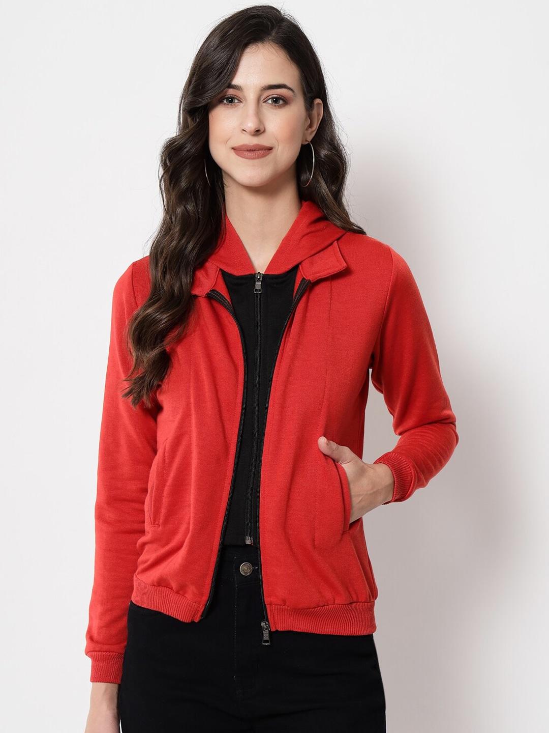 purys women red black fleece tailored dual zipper jacket