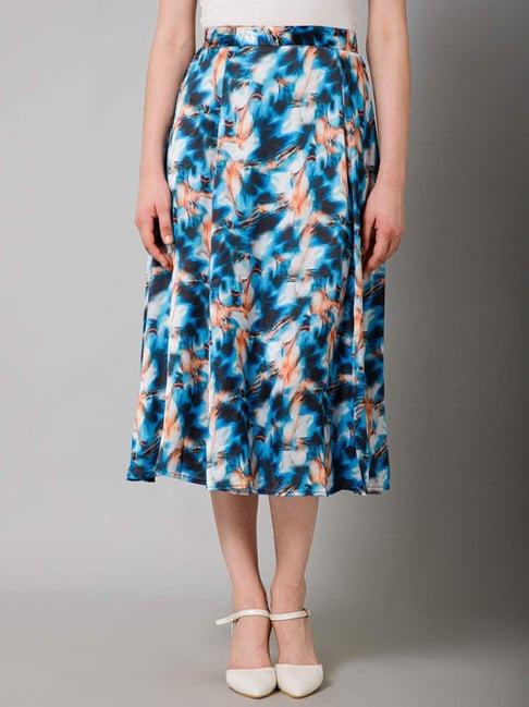 purys blue printed skater skirt