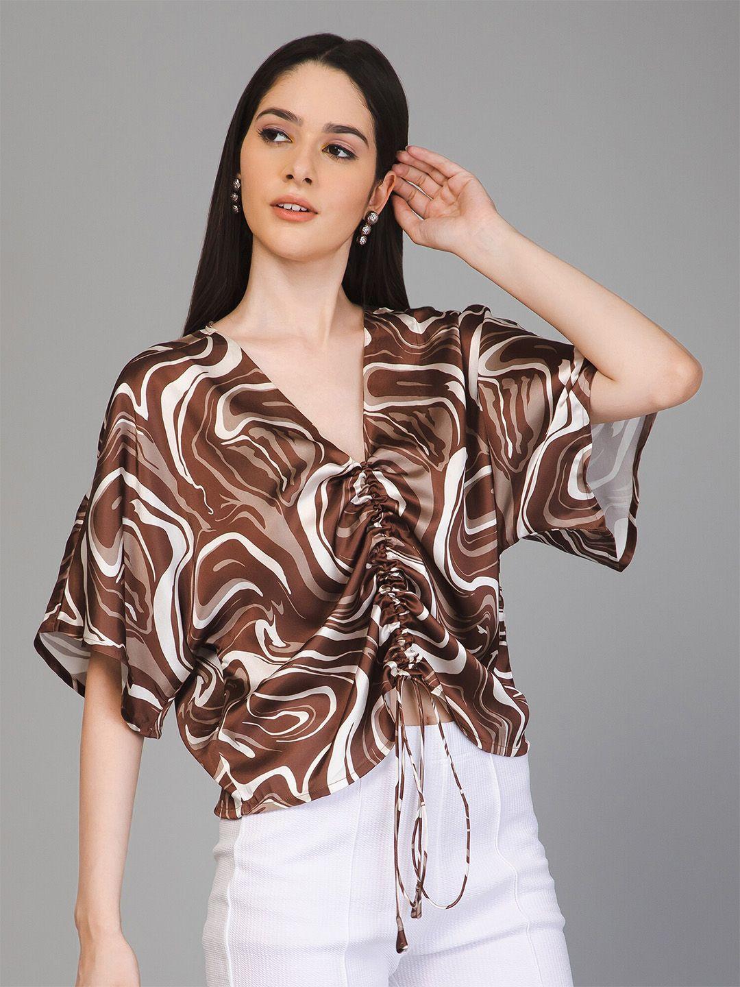 purys brown animal print bell sleeve satin top