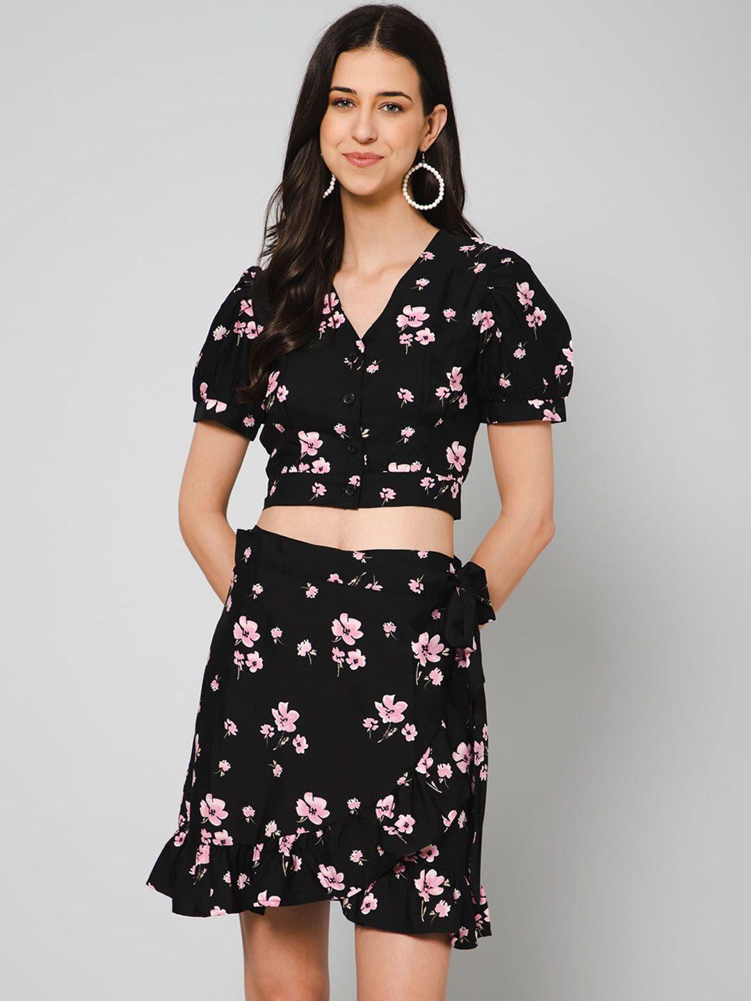 purys floral printed top with wrap skirt