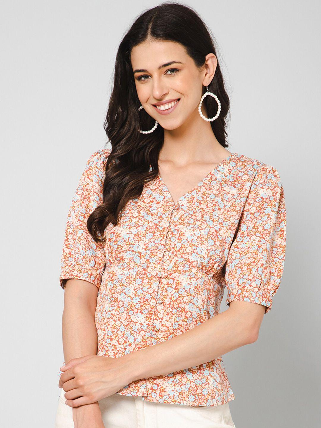 purys floral printed v neck regular top