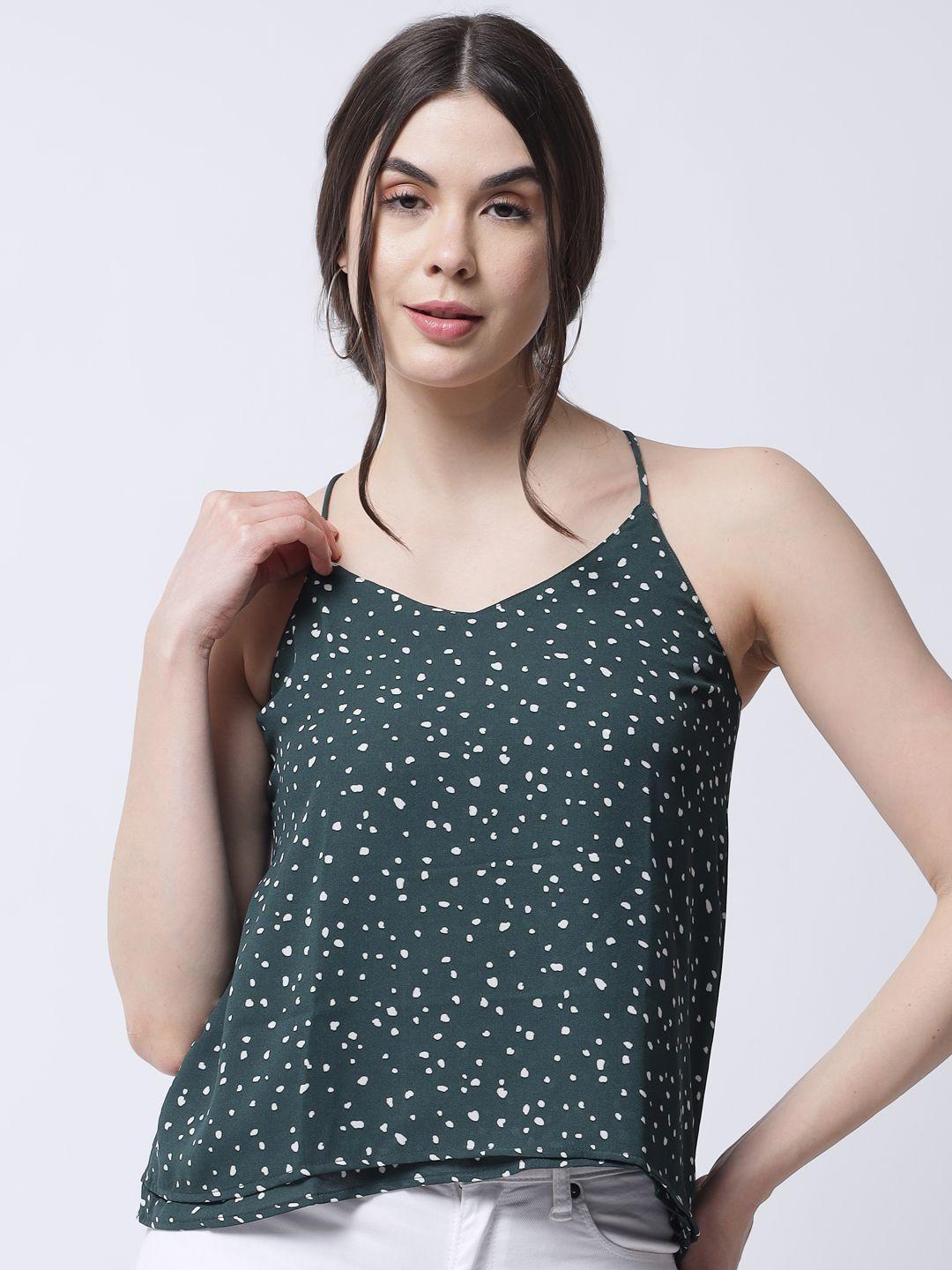 purys green & white animal layered georgette styled back top