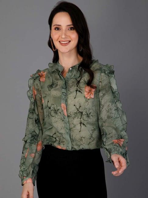 purys green floral print shirt