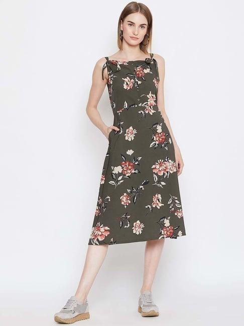 purys green printed a-line dress