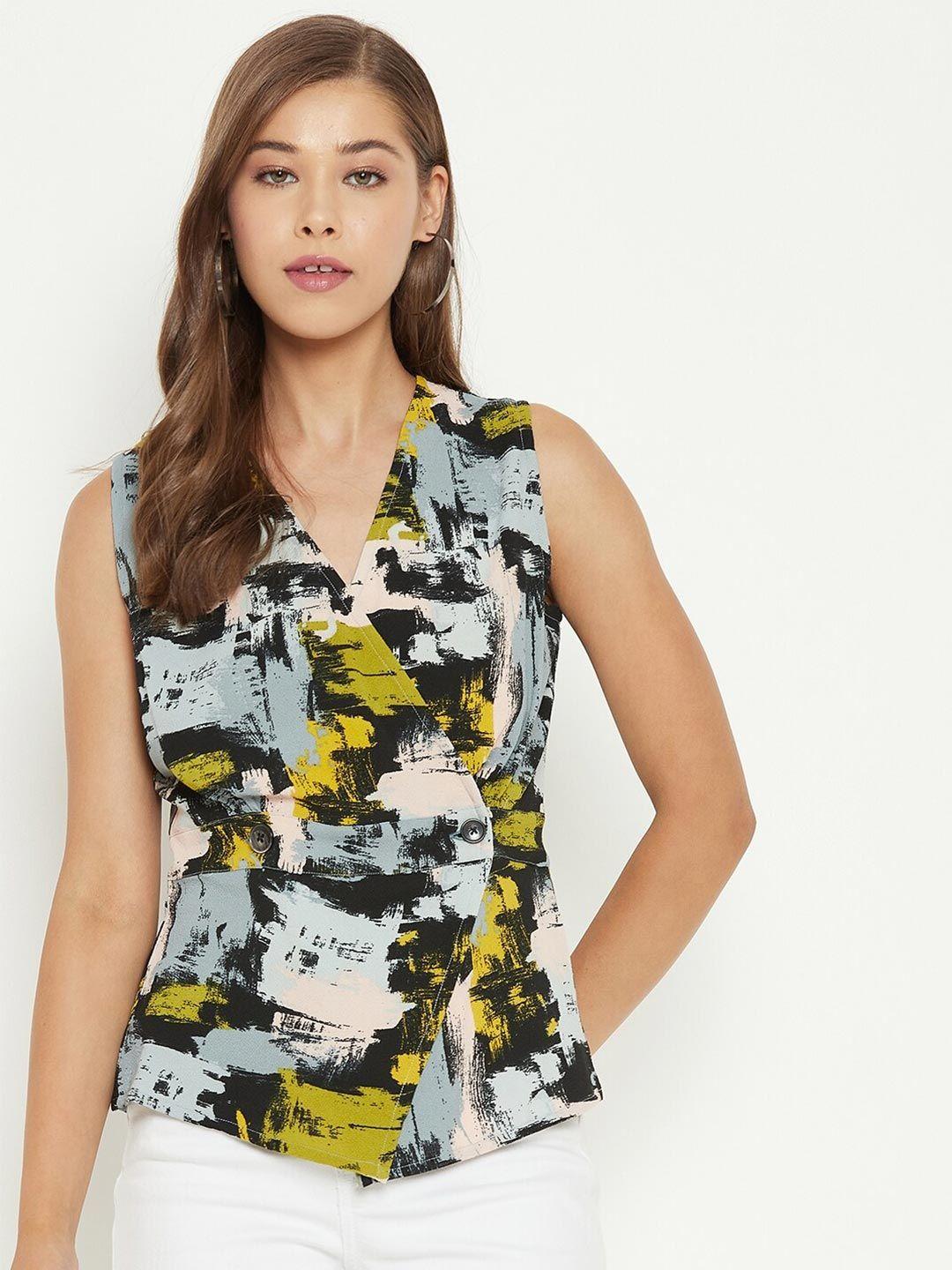 purys grey floral print crepe wrap top