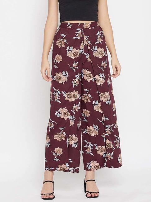 purys maroon printed wide leg trousers