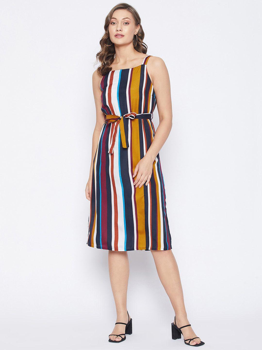 purys multicoloured striped crepe a-line dress