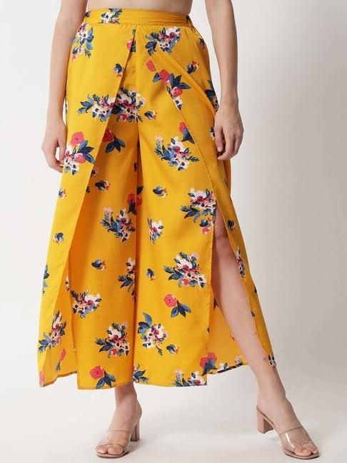 purys mustard printed wide leg trousers