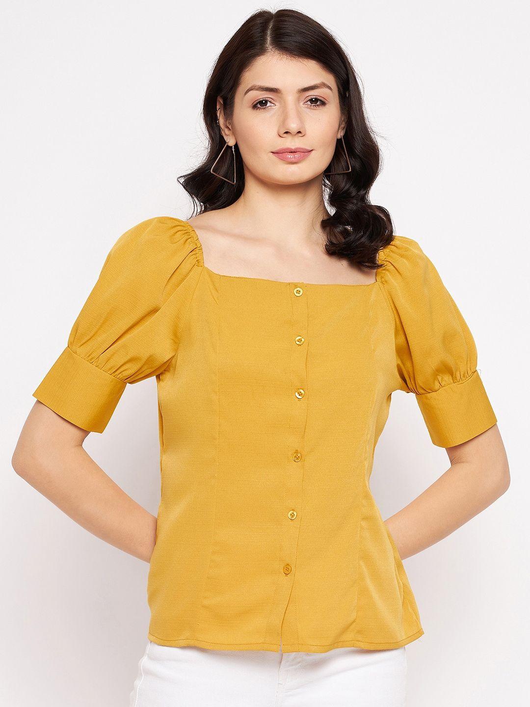 purys mustard yellow georgette shirt style top