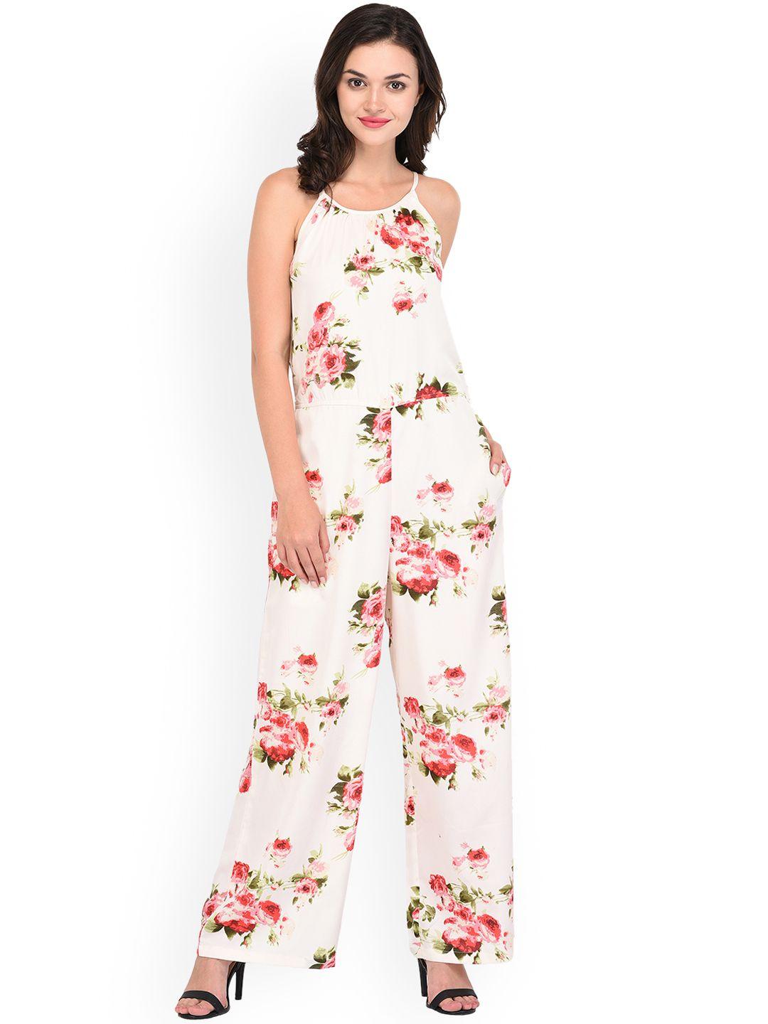 purys off-white & pink printed basic jumpsuit