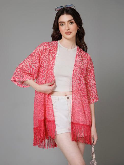 purys pink & white printed kimono