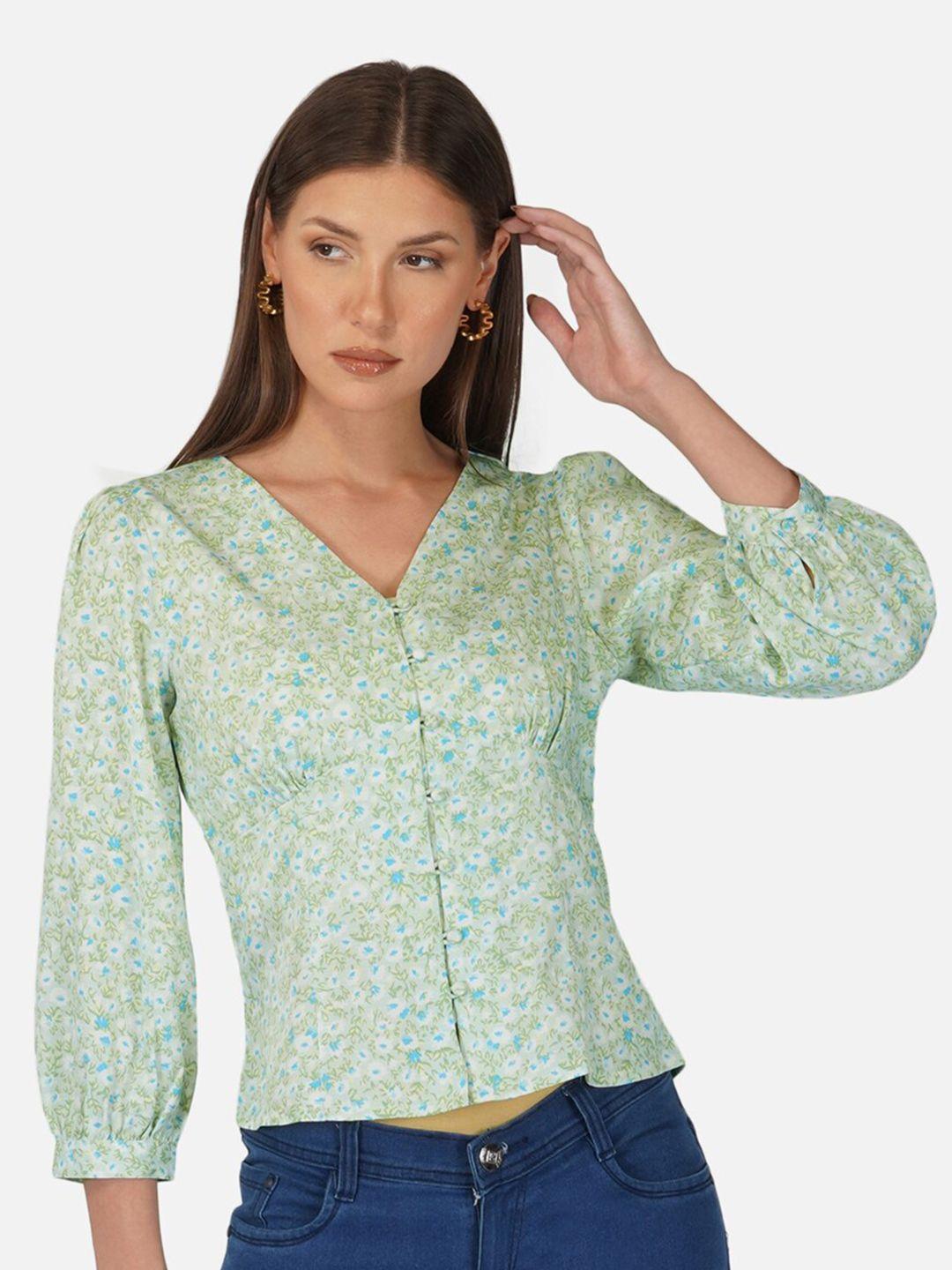 purys relaxed floral printed puff sleeves shirt style top