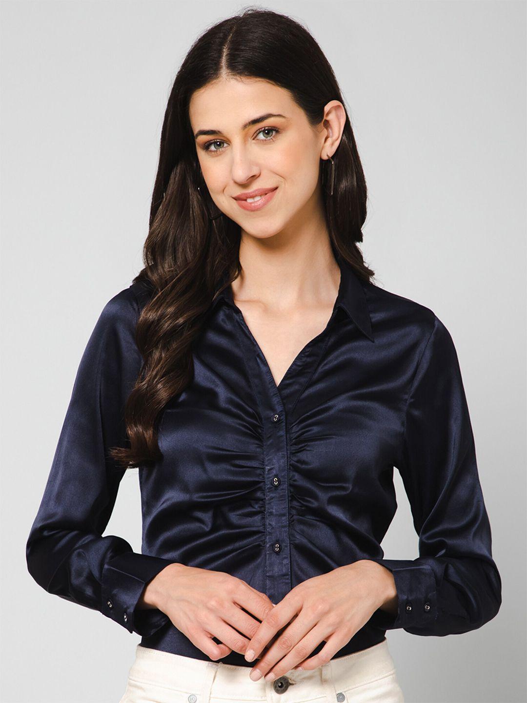 purys spread collared gathers satin casual shirt