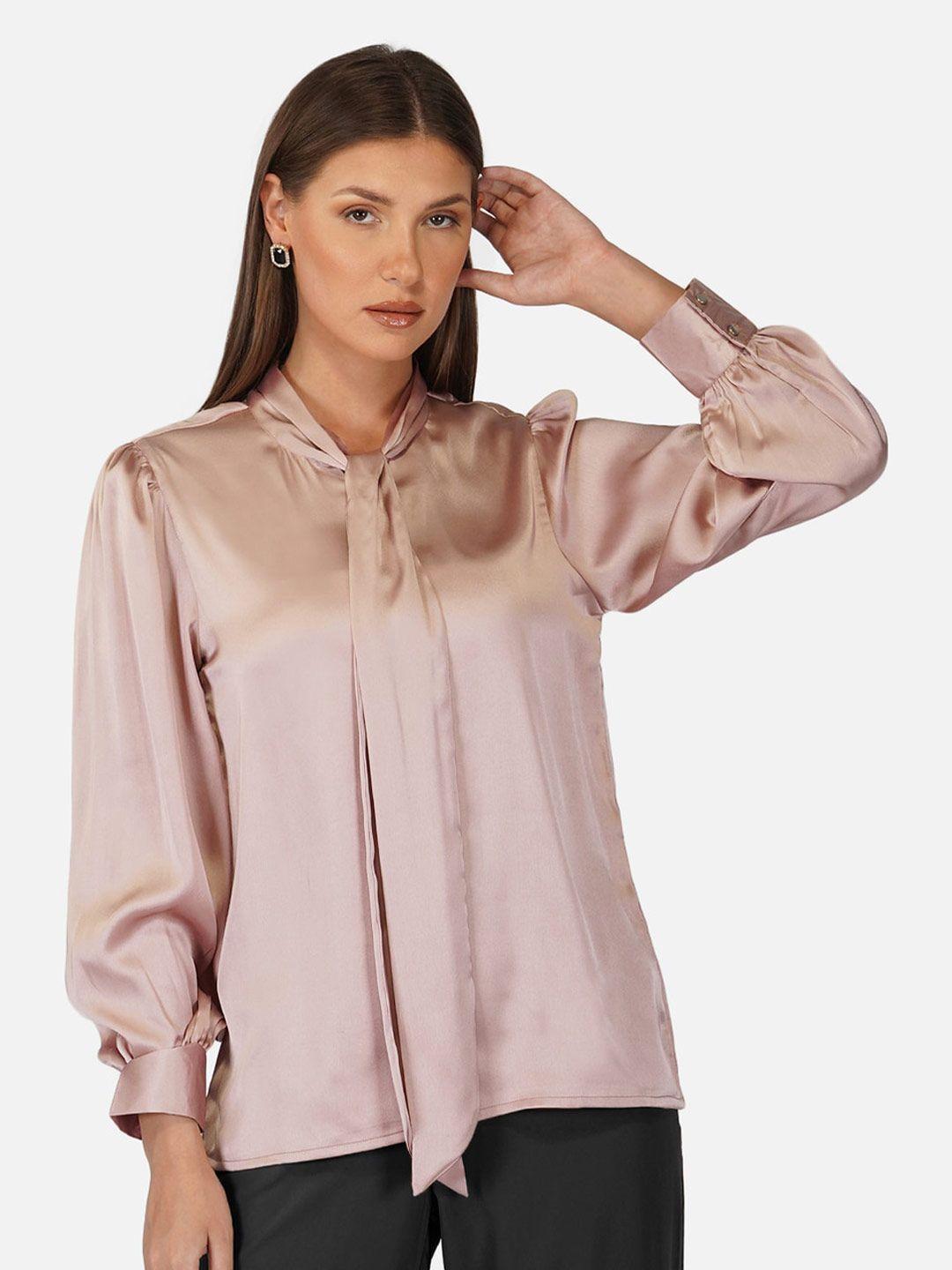 purys tie-up neck cuffed sleeve satin shirt style top