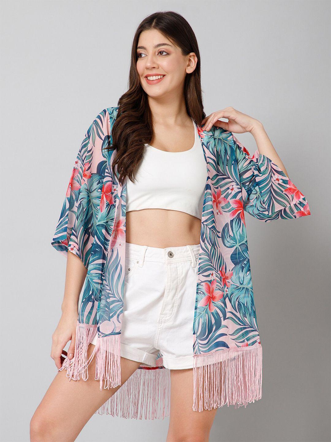 purys tropical printed tasselled longline shrug