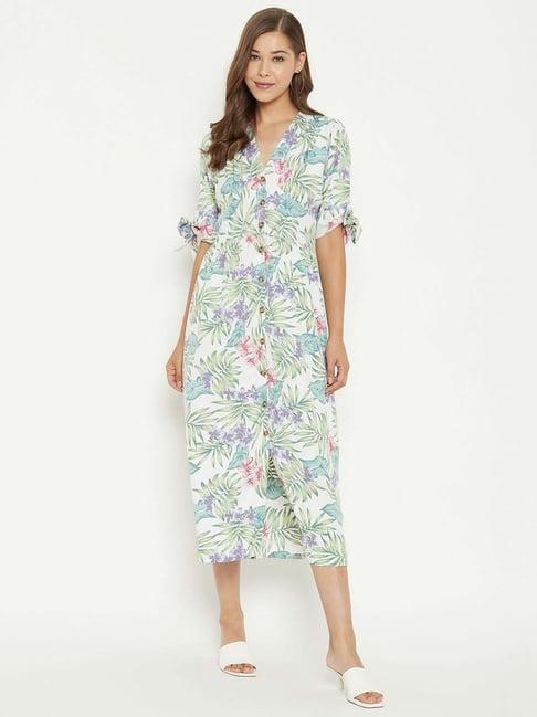 purys white & green printed a-line dress