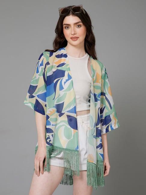 purys white & green printed kimono