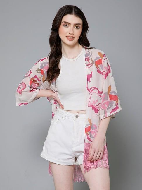 purys white & pink printed kimono