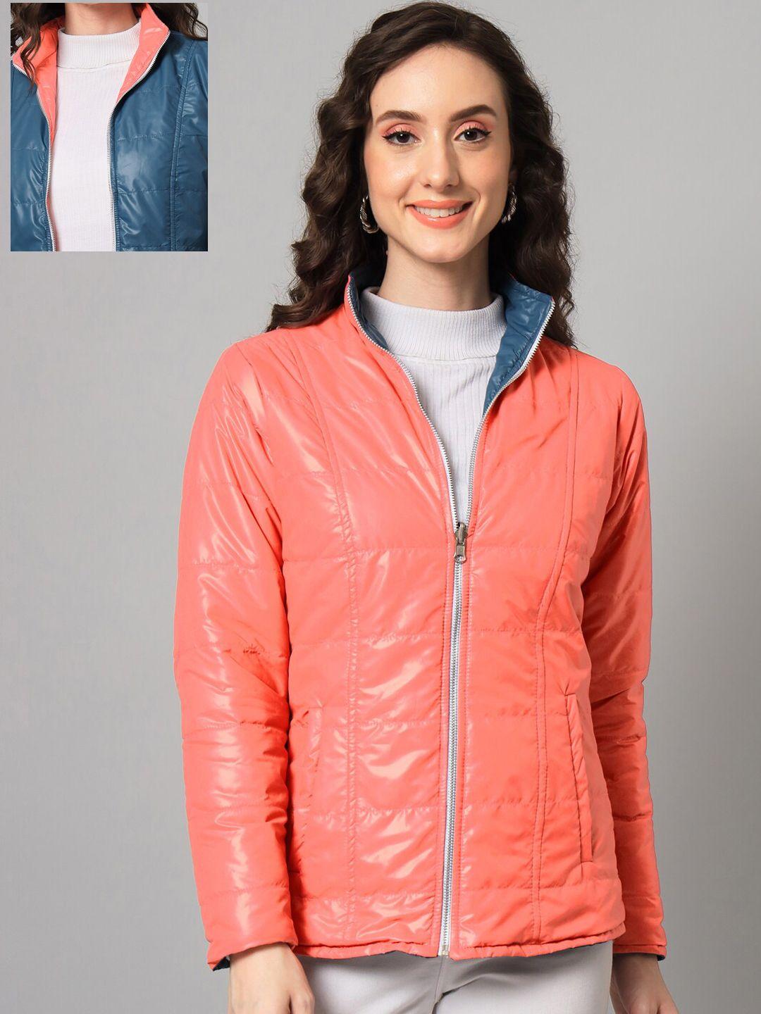 purys women coral & blue reversible quilted jacket