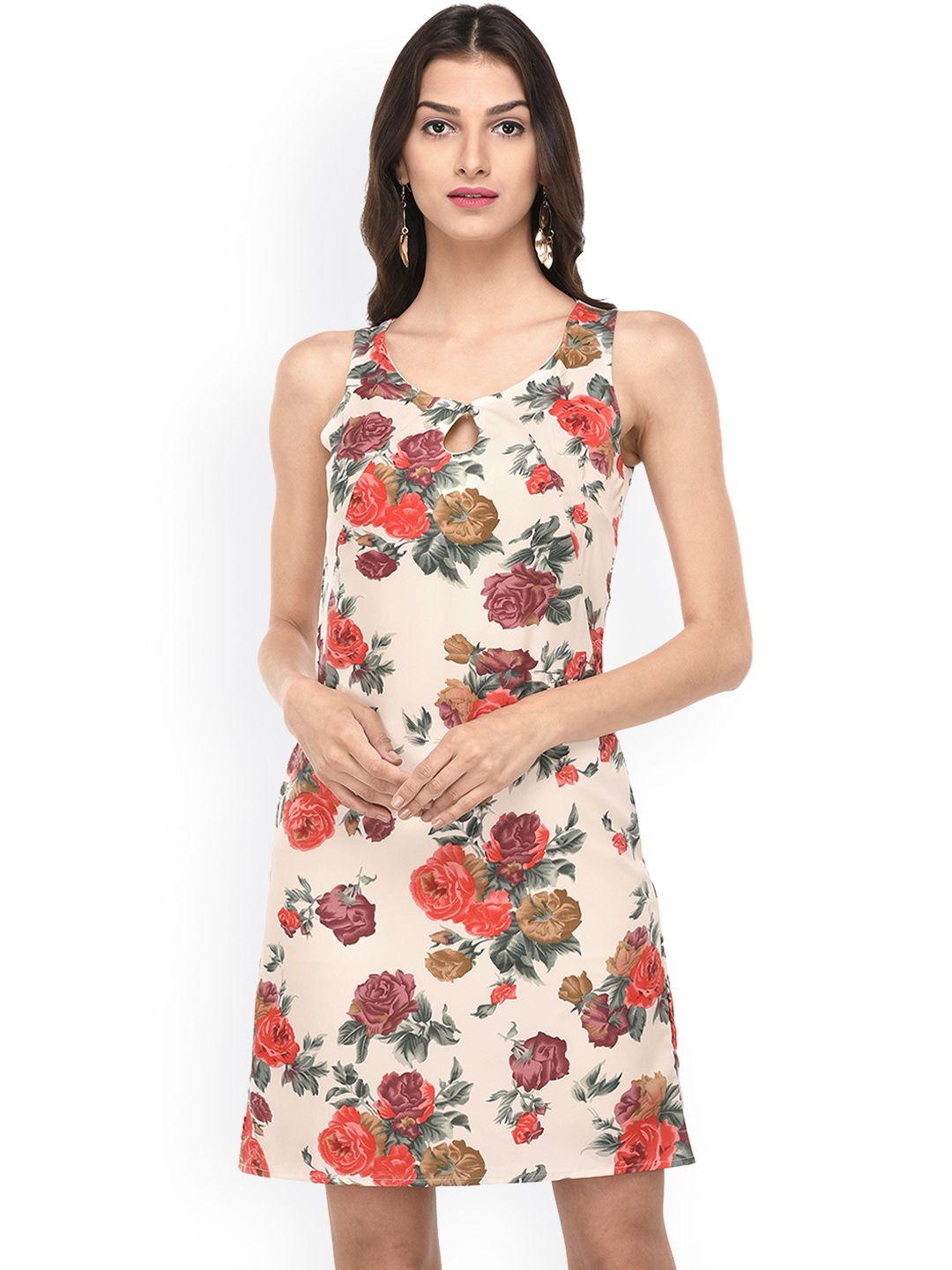 purys women cream-coloured floral print sheath dress