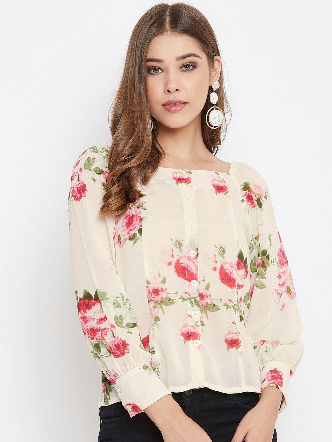 purys women cream-coloured printed shirt style top