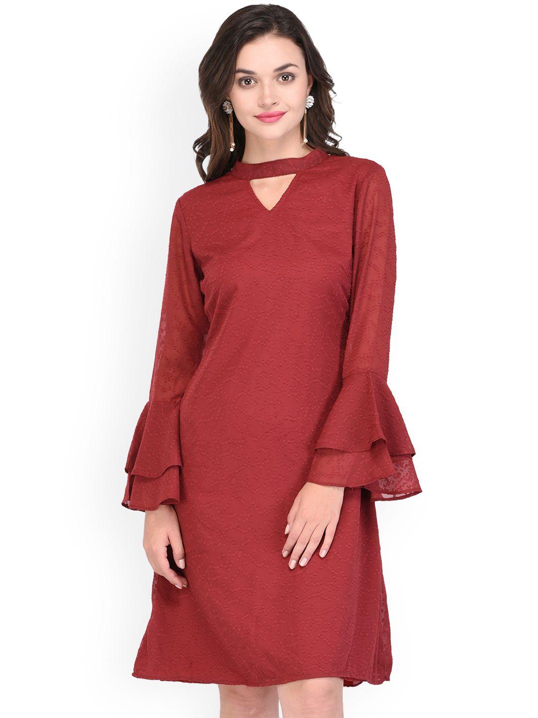 purys women maroon self design a-line dress