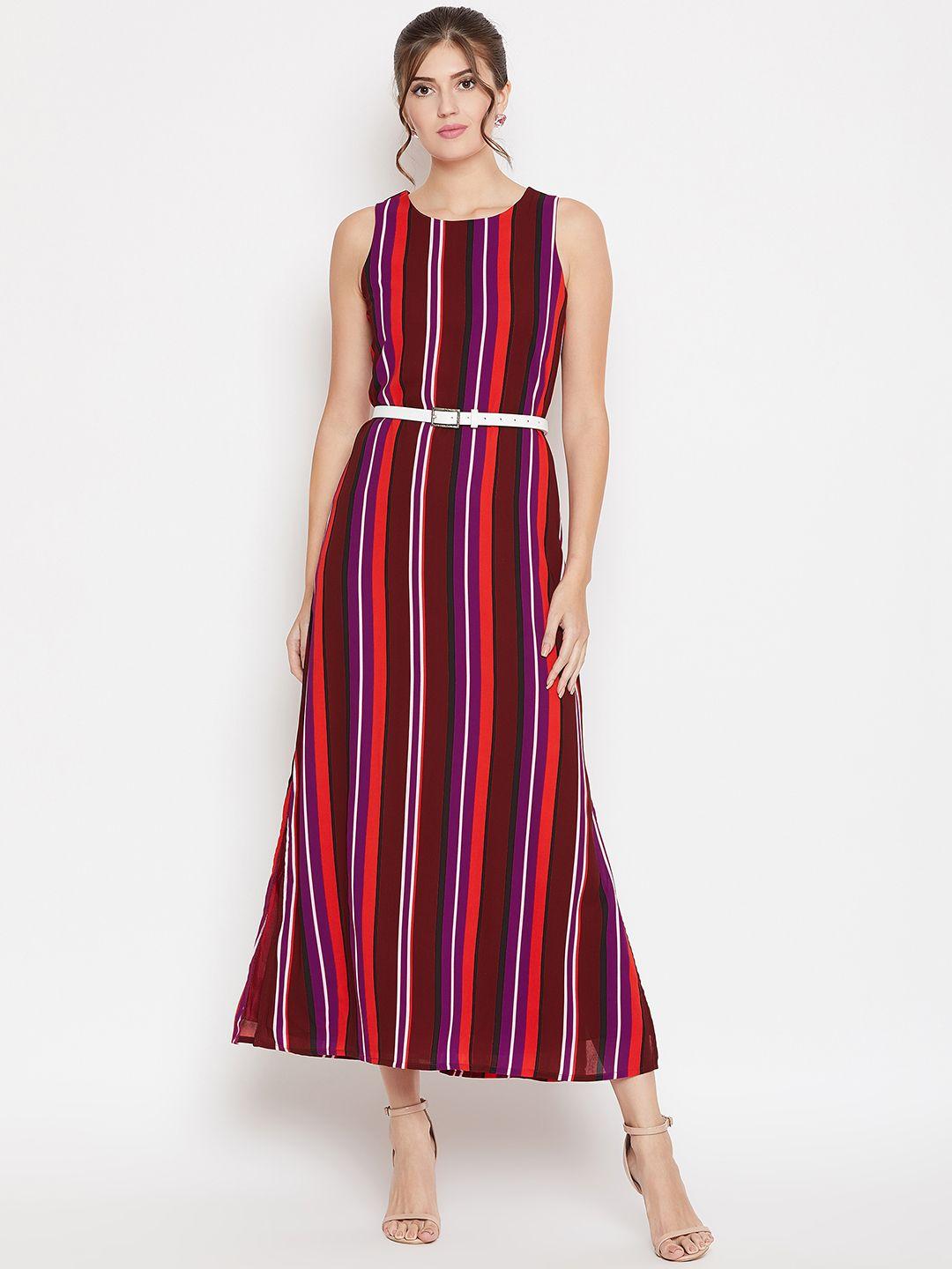 purys women maroon striped maxi dress