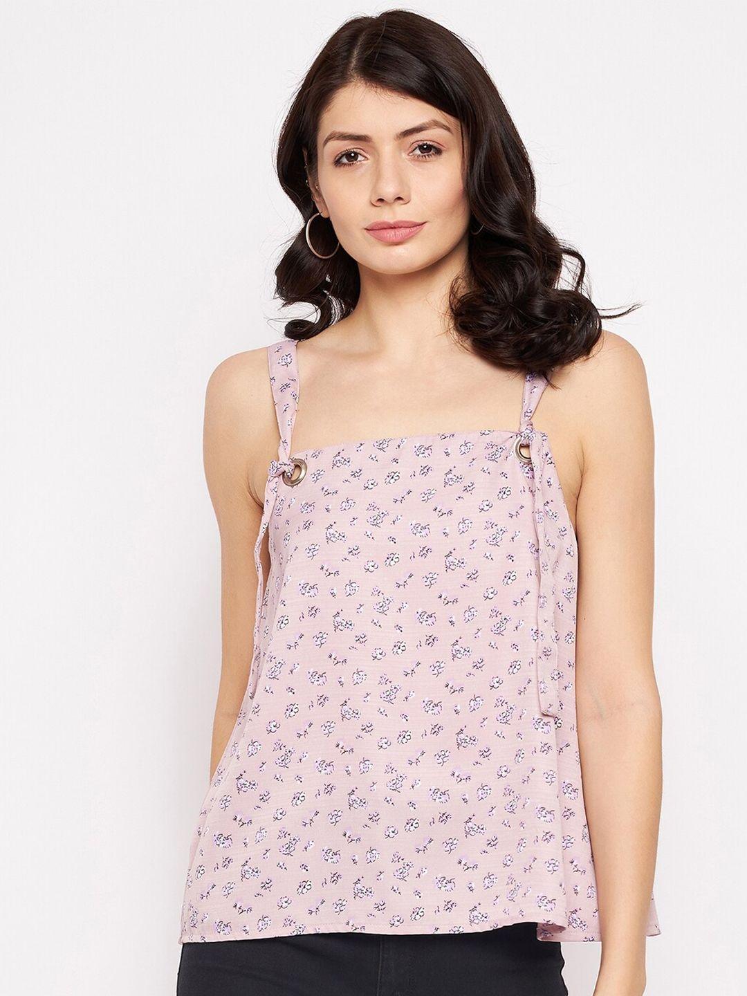 purys women mauve floral printed polycotton a-line top