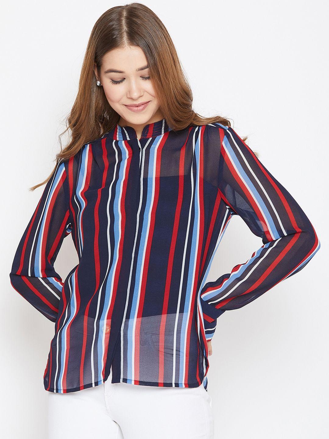 purys women multicoloured smart regular fit striped casual shirt