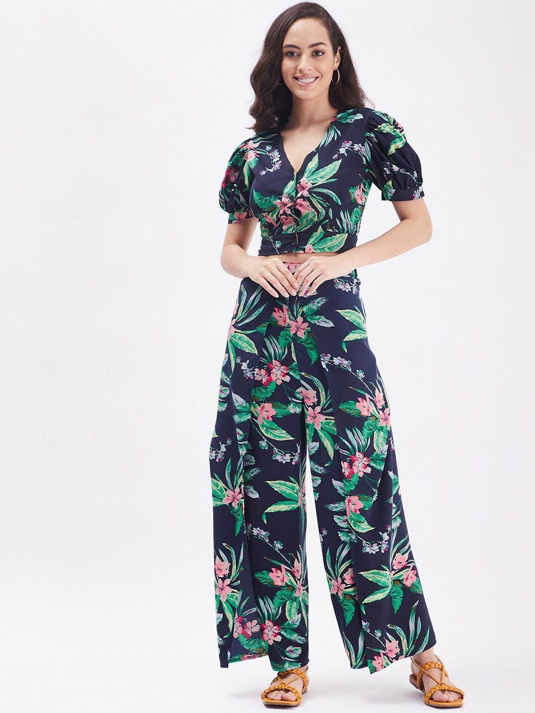 purys women navy blue printed co-ords