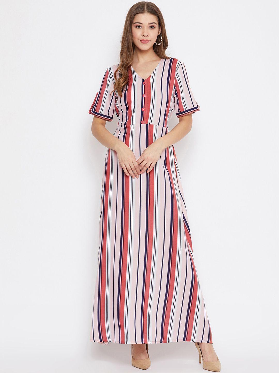 purys women peach-coloured striped maxi dress