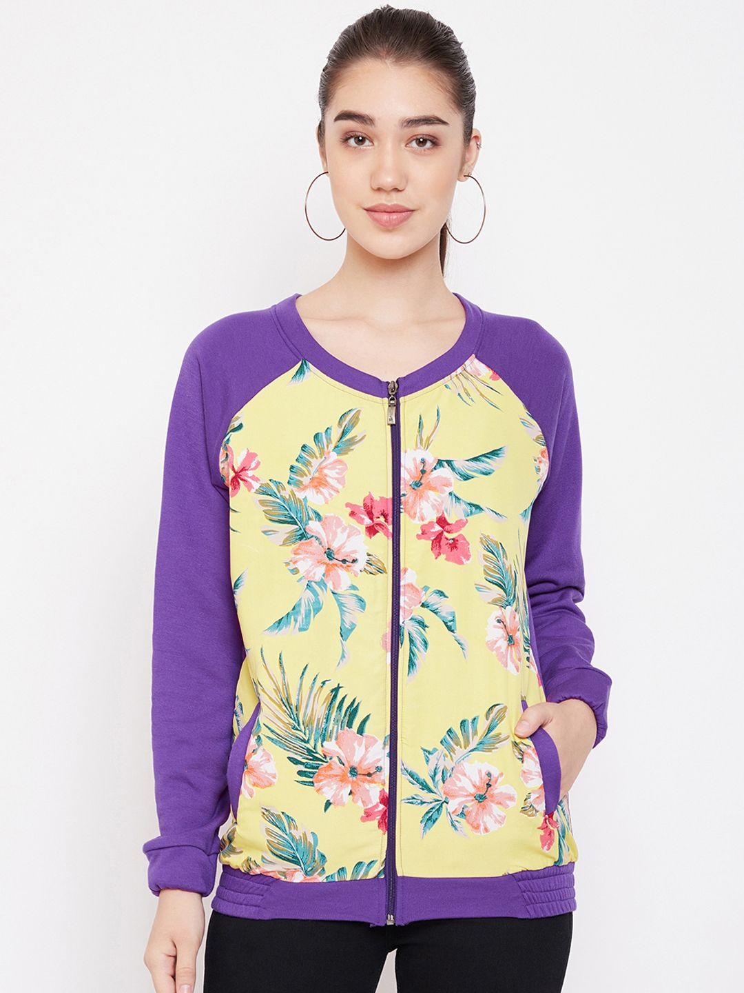 purys women purple printed bomber jacket