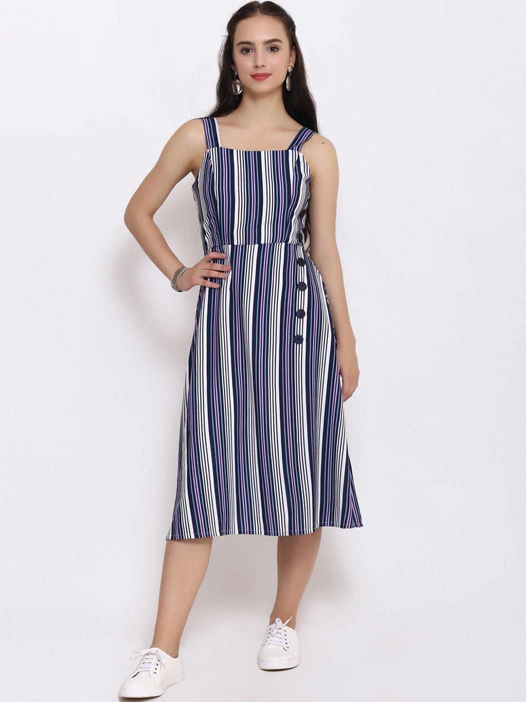 purys women white striped fit and flare dress