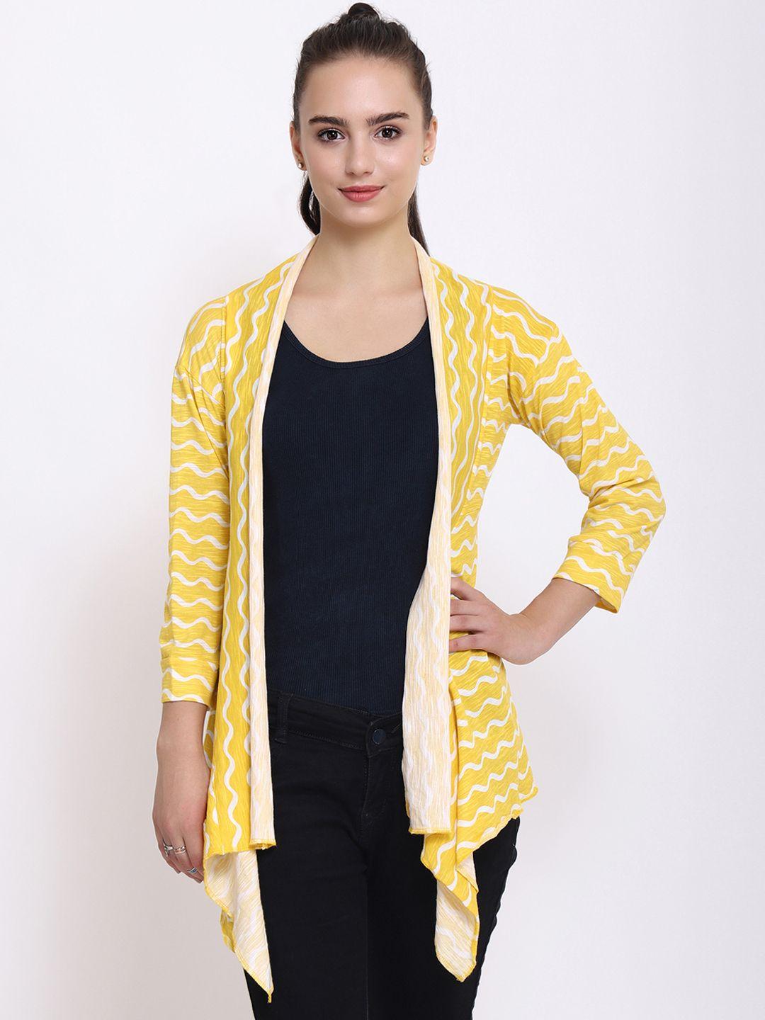 purys yellow & white printed open front shrug