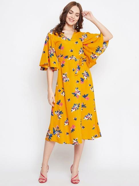 purys yellow floral print a-line dress