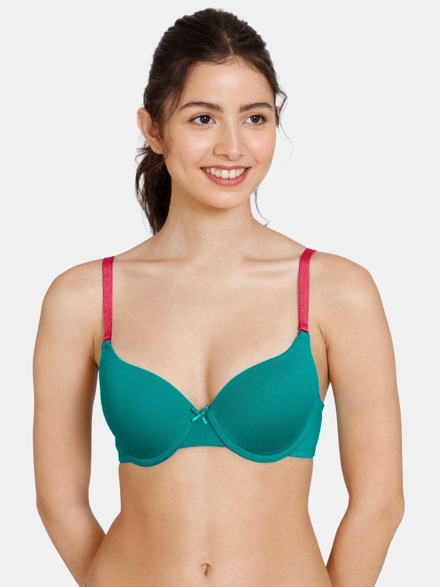 push-up wired medium coverage bra - deep peacock blue green