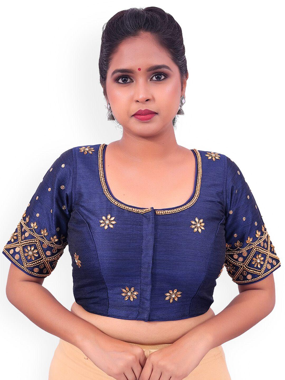 pushkara embroidered pure cotton saree blouse