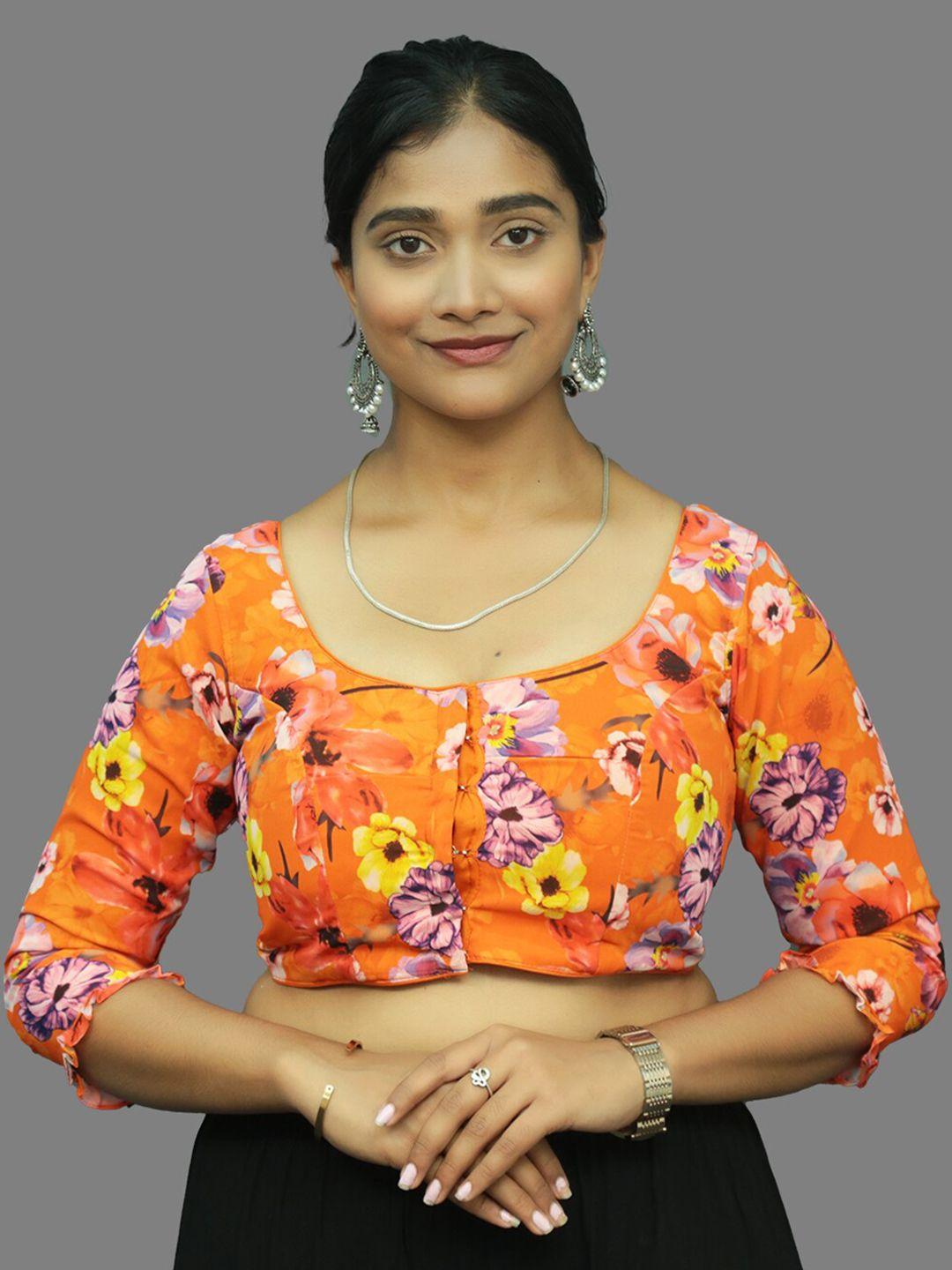 pushkara floral printed pure cotton saree blouse