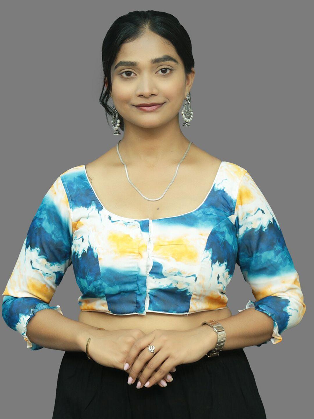 pushkara printed square neck pure cotton saree blouse