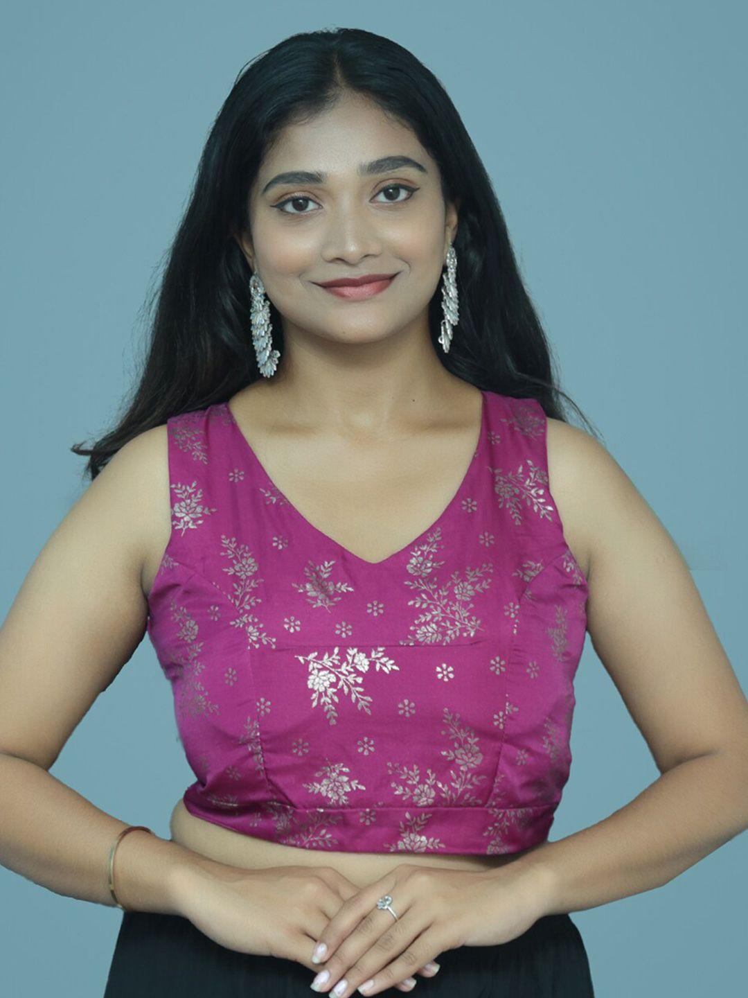 pushkara printed v-neck pure cotton saree blouse