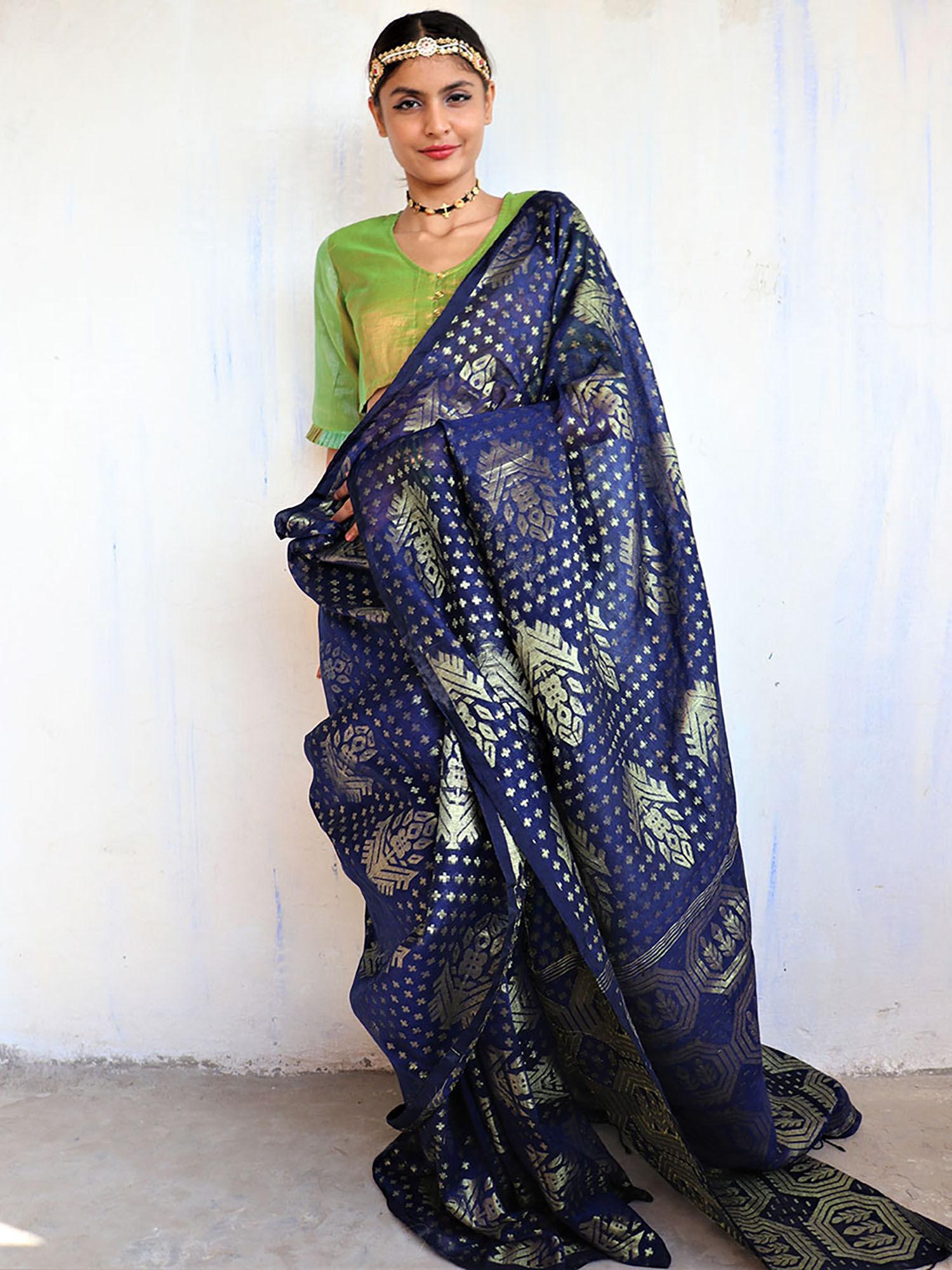 pushpa jamdani saree shringaar with unstitched blouse