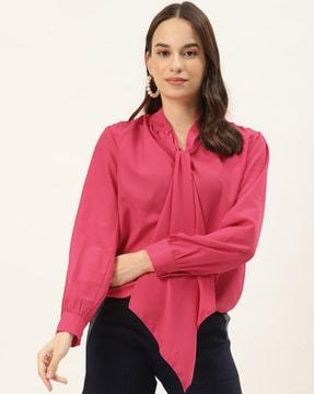 pussy bow top with cuffed sleeves