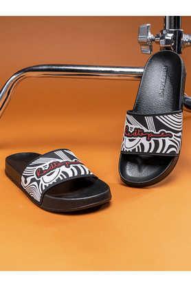 pvc slip-on men's embossed slides - black & white