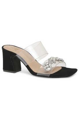 pvc slipon women's casual wear heels - black