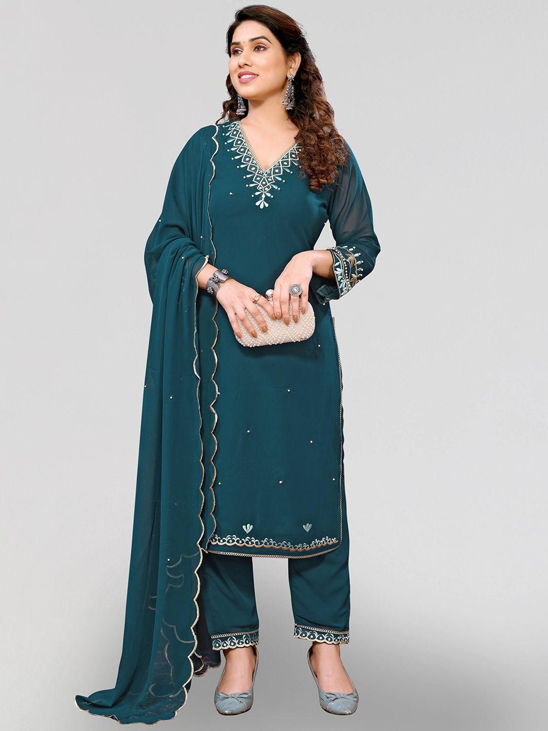 pyari - a style for every story floral embroidered kurta with trousers & dupatta