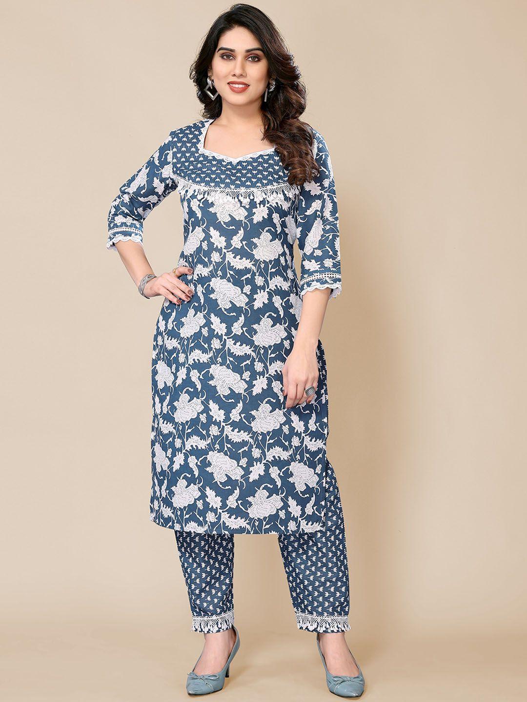 pyari - a style for every story floral printed straight kurta with pyjamas