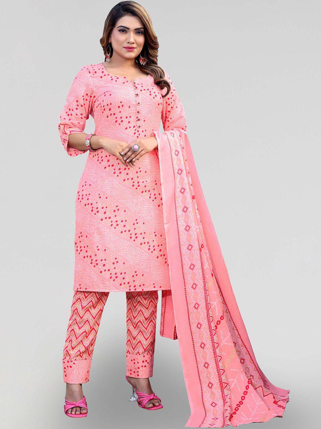 pyari - a style for every story bandhani printed regular kurta with trousers & dupatta